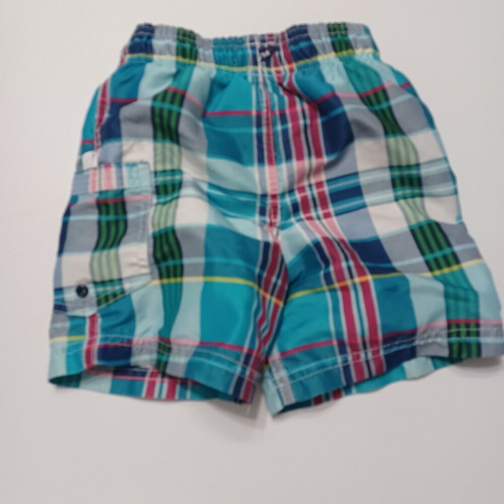 Childrens Place‎ Baby Boys 18 24 M Swim Trunk Shorts Blue Green Pink Plaid Lined